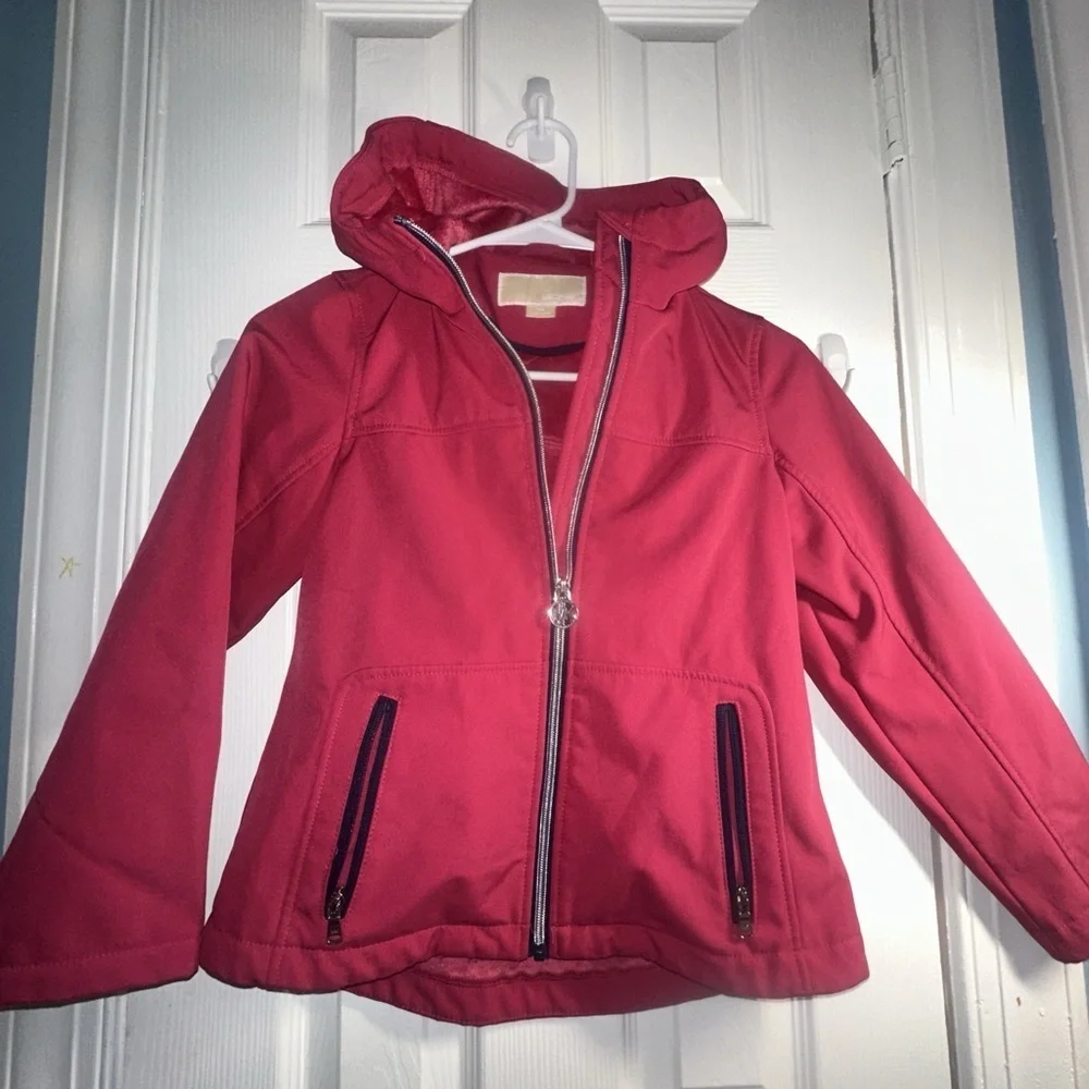 Michael Kors Kids Girls Pink Solid Hooded Full Zipper Jacket Raincoat